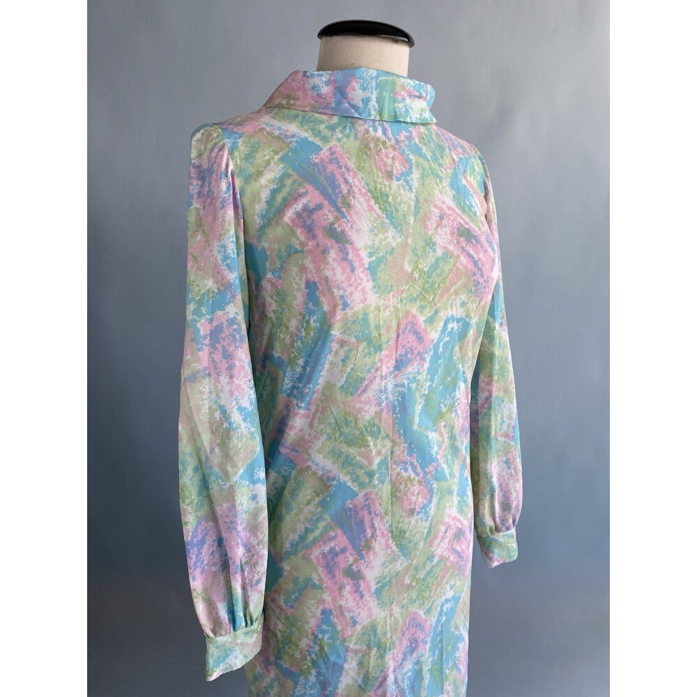 Vintage 1960โs Midcentury Modern Pastel Watercolor Abstract Print Shift Dress Sm